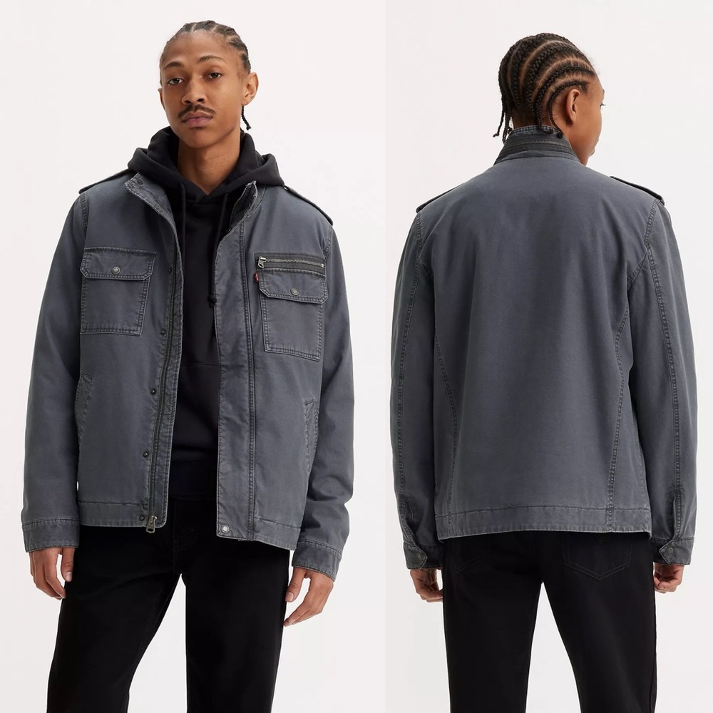 Levi’s Men’s Grey Cotton Zip-Front Military Jacket
